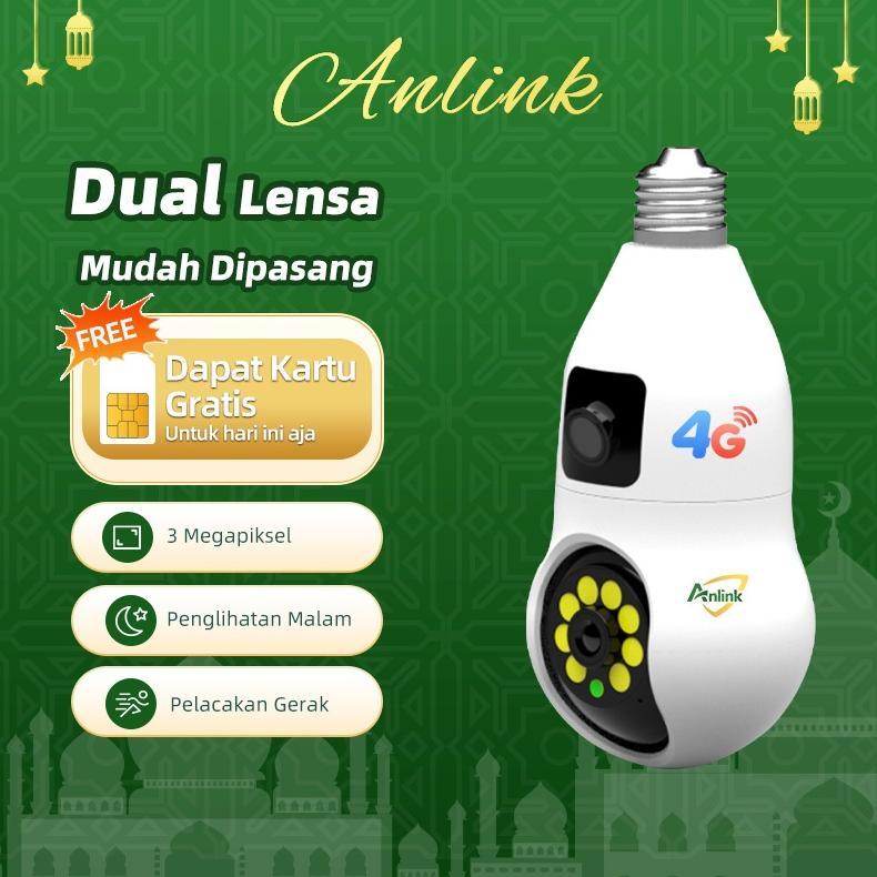 Anlink CCTV Kamera 4G Dual Lensa 4MP Pantau Rumah Lewat HP Audio 2 Arah Gratis SIM Tanpa WiFi