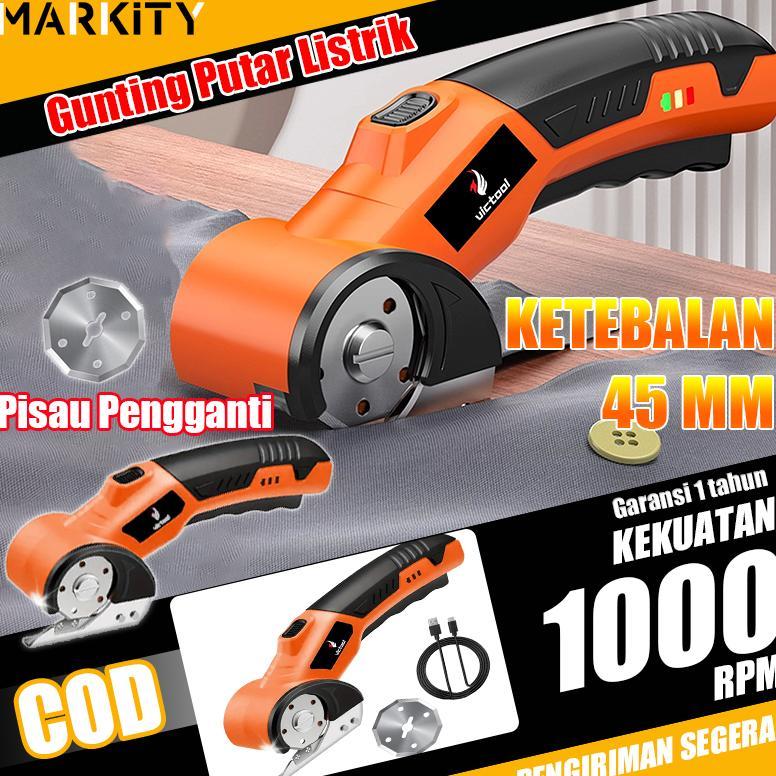 MARKITY Gunting Putar Listrik Mesin Pemotong Kain Gunting Lithium Listrik Pemotong Kain Nirkabel Por