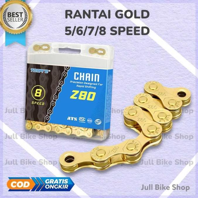 Rantai TOOPRE 5 6 7 8 speed EMAS gold sepeda lipat mtb dll 116 link altus universal BEST QUALITY CO