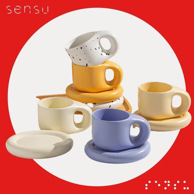 Sensu Oboro Egg Mug Coaster Mug Keramik Lucu Estetik Untuk Kopi Dan Teh