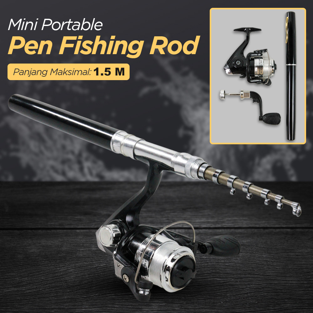Satu Set Mini FISHING ROD PENA PUPLEN Pancing Joran Portable 1.5M Pen Mancing Dengan Reel & Senar