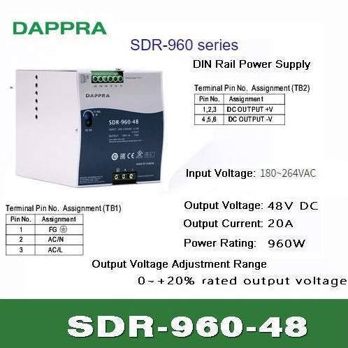 SDR-960-48 48V 20A AC-DC Industrial DIN rail power supply ST91