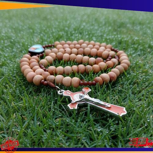 Unik Kalung Rosario 77 Bapa Kami Kayu Cendana 8 Mm Souvenir Rohani Katolik Pria Wanita Tali Lilit