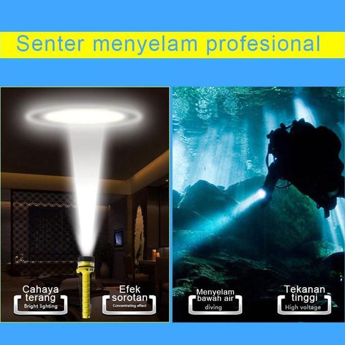 Senter Led Selam Senter Menyelam Diving Lampu Senter Camping Profesional Tahan Lama Lebih Dari 24 Ja