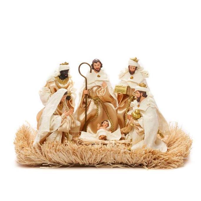 {{{{{{] Patung Set Natal Premium Fabric Tiga Orang Majus 25cm Pajangan Patung Nativity Christmas Dek