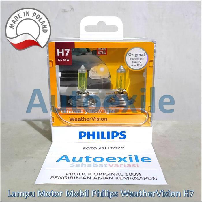 Philips New Weather Vision H7 12V 55W 2900K (Lampu Depan Kuning Mobil) Terbaru Best Quality 100% Ori
