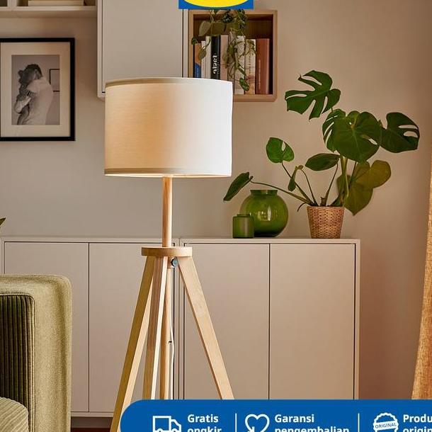 Ikea Lauters Lampu Lantai / Lampu Baca Kayu Ash/Putih Minimalis Akrilik Plastik