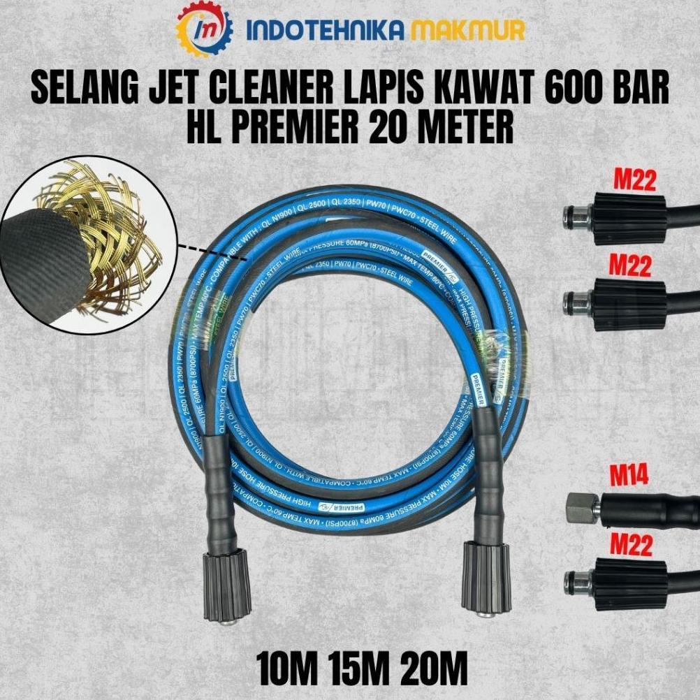 Selang Jet cleaner Premier 20M Lentur Kawat Baja Steam Cuci Mobil motor 600 bar Mirip selang Balflex