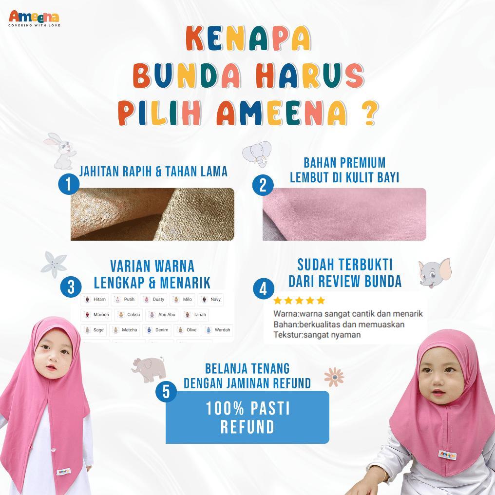 Ameena - Jilbab Anak Bayi Instan Dagu Malay 0 6 Bulan 1 Sampai 8 Tahun Bergo Malaysia Baby Bahan Jer