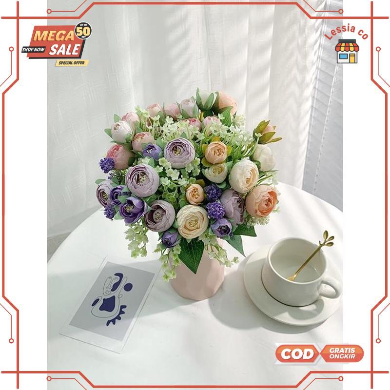 Bunga Artificial Spring Camellia Fwr Dekorasi Hias Bunga Plastik Buket Bouquet - RO30-1911 Bisa COD 