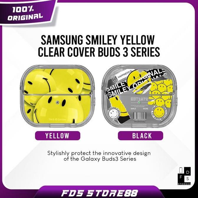 TERBARU - Samsung Galaxy Buds 3 Buds 3 Pro Smiley Yellow Black Clear Cover Original