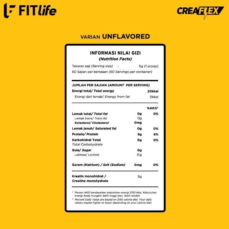 Fitlife Creaflex Creatine Monohydrate 300Gr - 60 Serving Suplemen Gym Kreatin Original