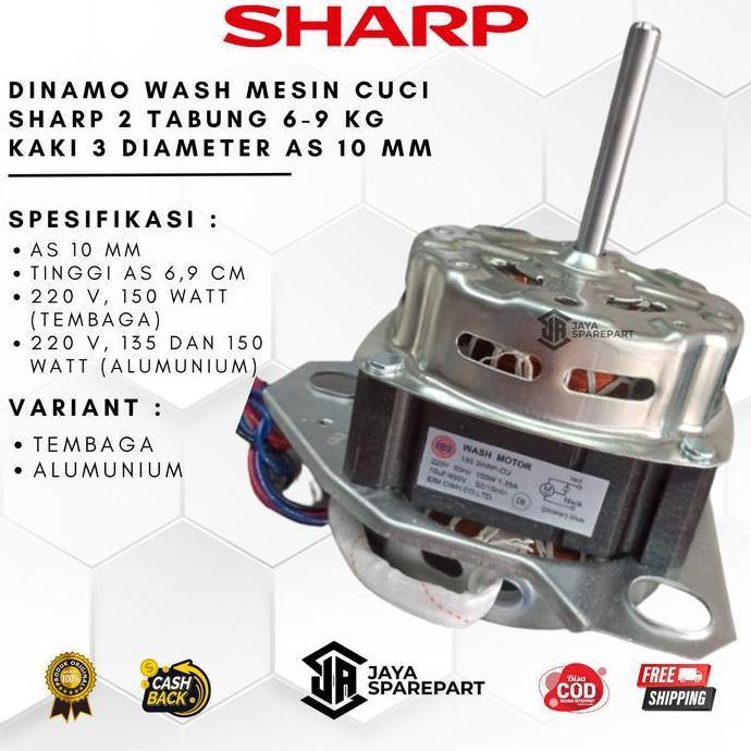 DINAMO WASH PENCUCI MESIN CUCI SHARP 2 Tabung 6-9 KG KAKI 3 DIAMETER AS 10 MM ASLI