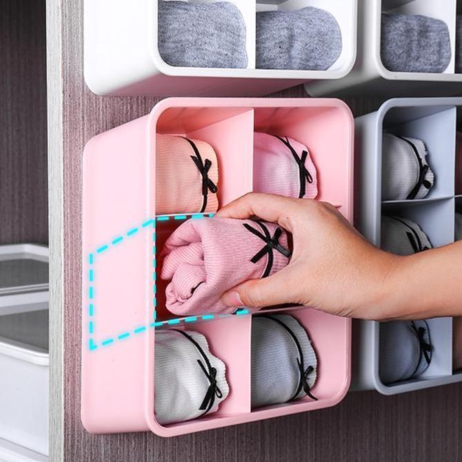 Storage Organizer Underware 6 Petak  Box Kotak Penyimpanan Kaos Kaki Pakaian Dalam Rak Tempel Dindin
