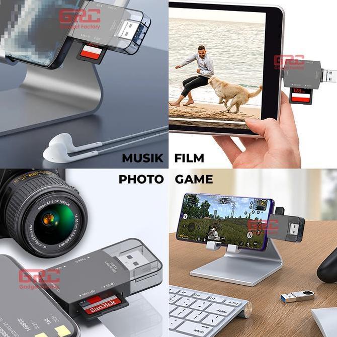 Otg Hub Adapter 6In1 Lightning Type C Usb Tf Micro Sd Card Reader