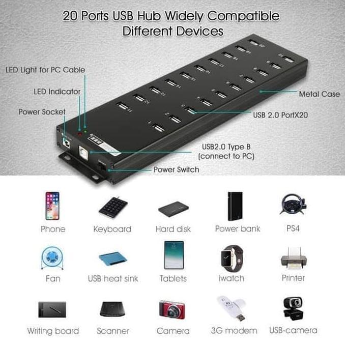 SMARTCOM - Industrial USB Hub 20 Port Sipolar A805 ORIGINAL