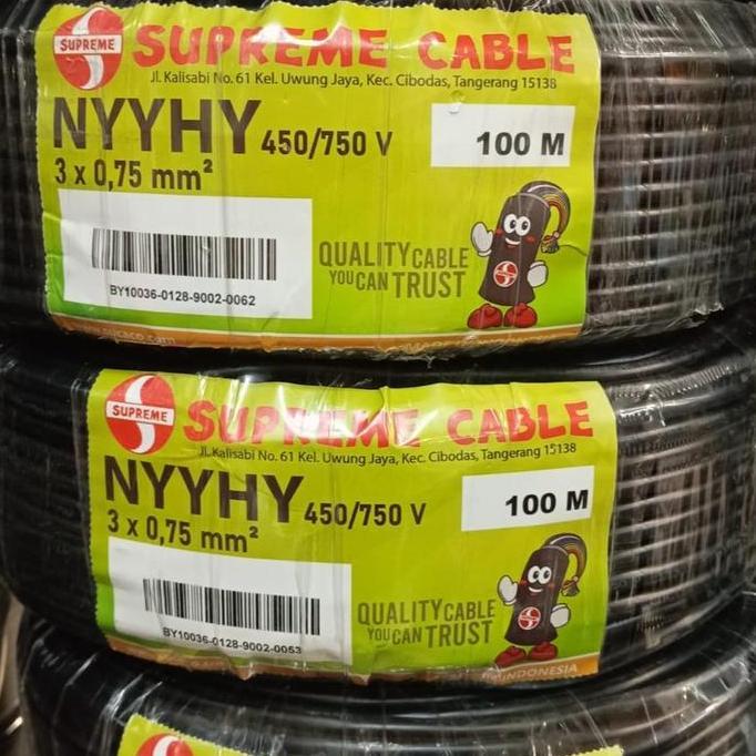 Promo SUPREME Kabel Serabut isi 3 NYYHY 3X0,75mm SUPREME @50Mtr NYYHY 3x0,75 3x0.75 mm NYYHY 3x0.75m
