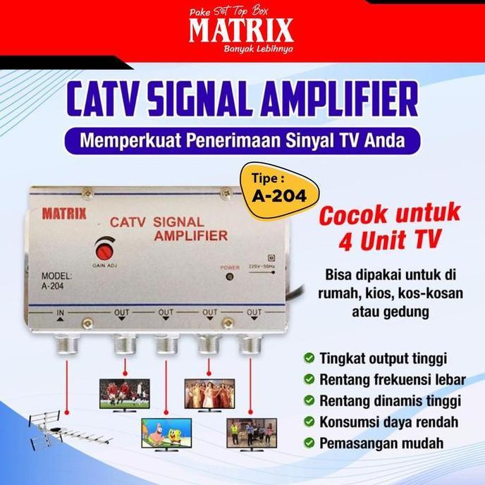Booster Indoor Dan Spliter Matrix A-204 Penguat Sinyal Tv 4 Way