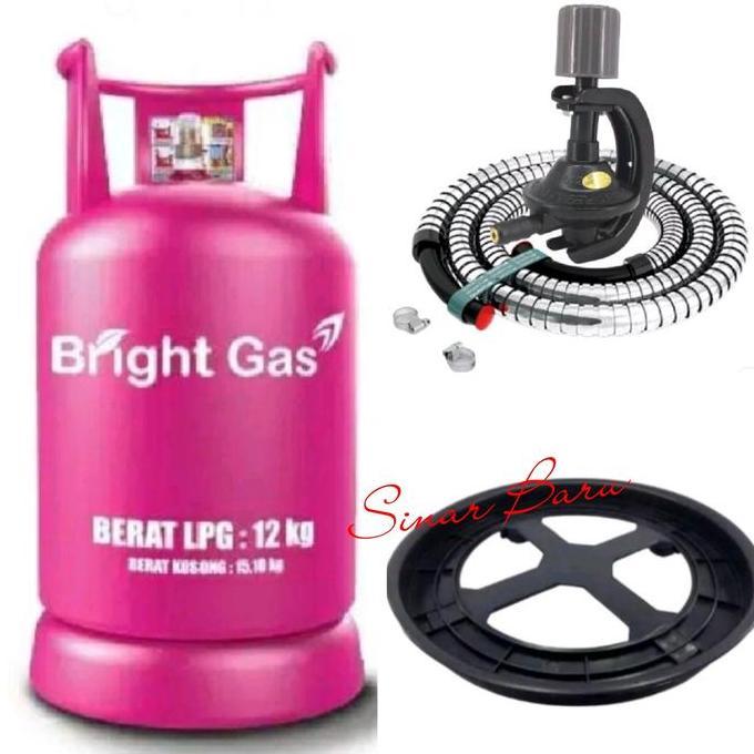 Tabung Bright Gas 12kg +Isi + Regulator Destec +Selang Fleksibel +Roda