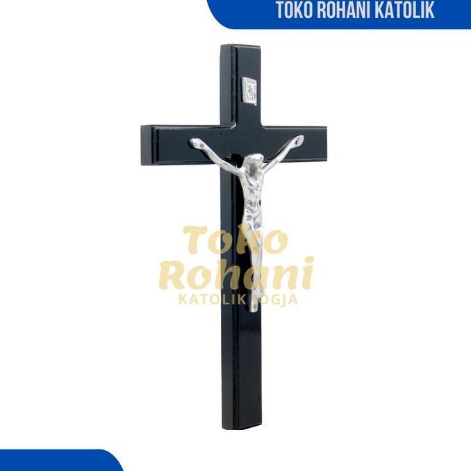 SALIB GANTUNG SILVER (15 - 30 CM) / SALIB DINDING KRISTEN / SALIB DINDING KATOLIK HITAM / SALIB KAYU