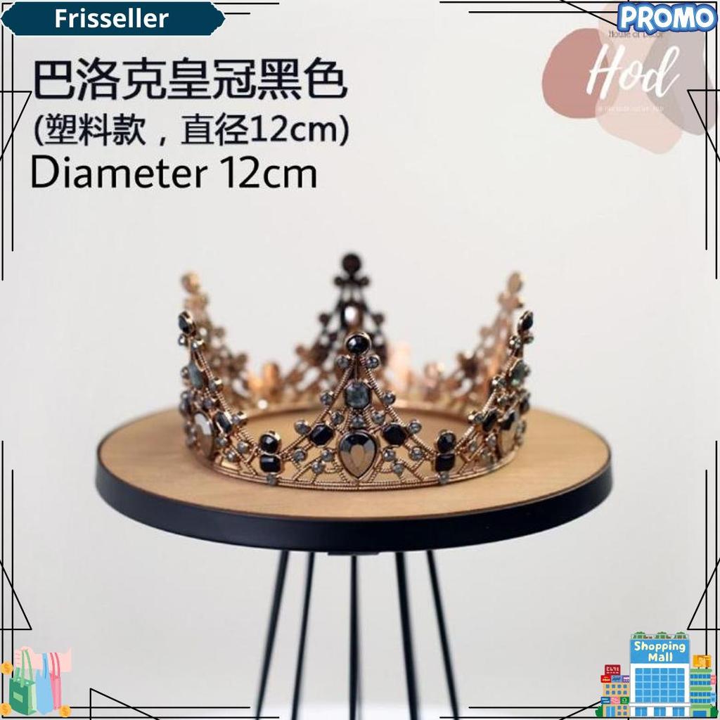 Ready Topper Bold Crown Black Silver Dark Gold Hiasan Birthday Cake Tiara Hitam Mahkota Kristal Warn