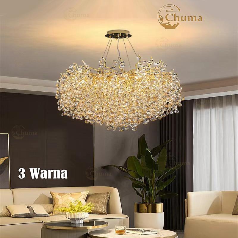 Lampu Gantung Kristal Mewah 3 Warna Modern Luxury Chandelier Lampu Hias Gantung K9 Kristal Lampu Rum