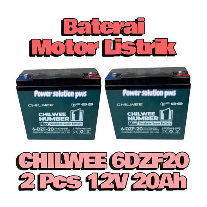 Baterai Motor Listrik Chilwee Model 6-DZF-20 12V 20Ah 1Unit Batre Sepeda Listrik Selis dll Aki Kenda