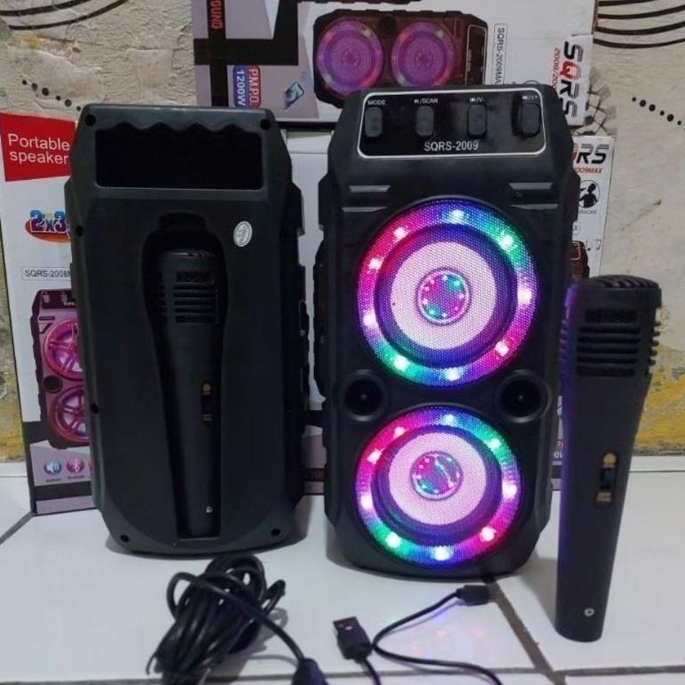 COD SPEAKER MINI KARAOKE TINGKAT SQRS-2009 SUPER BASS BONUS MICROPHONE - SPEAKER TERBARU mantap salo