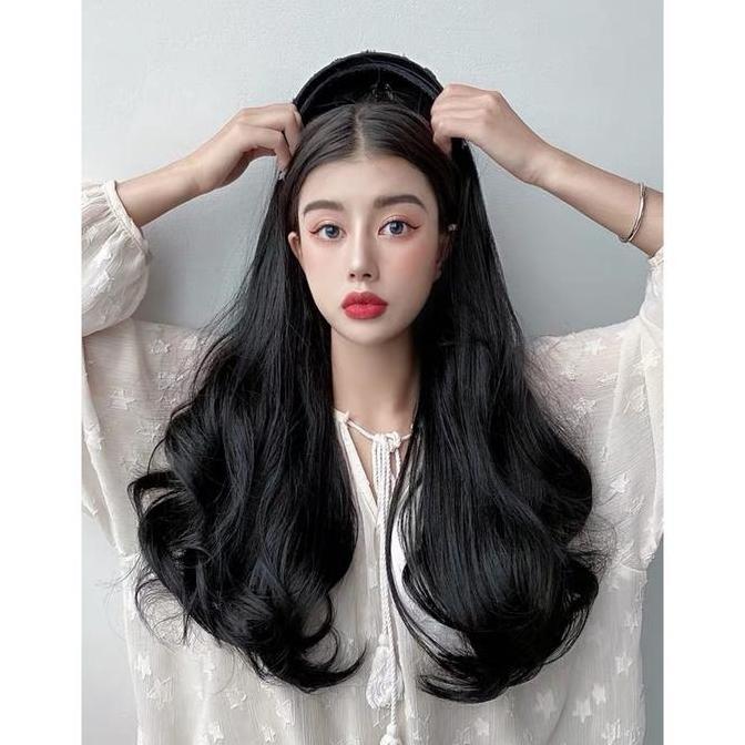 AEGYOSHOPPE - H022 Wig Bando Korea Kepang 60 CM, Rambut Palsu Setengah Kepala dengan Bando, Fiber Je