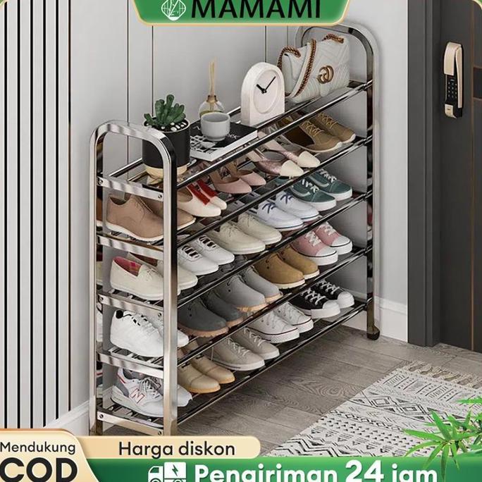 Free Shipping6Susun Rak Sepatu & Sendal Stainless Steel 6/5/4/3 Susun /Rak Sepatu Kokoh Tempat Sepat