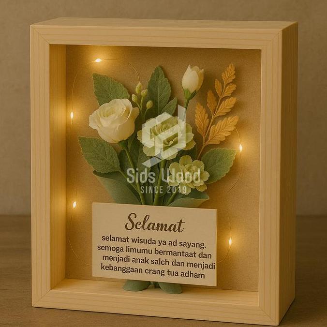 SidsWood [3D207] Pigura 3D Kayu 20x20x7 cm Bingkai Mahar, Perhiasan, Foto, Bunga Kering | Frame Jati