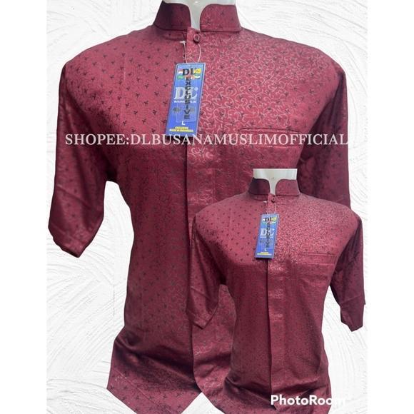 Baju Koko DL/ Baju Muslim DL Lengan Pendek Motif Keris warna merah maroon