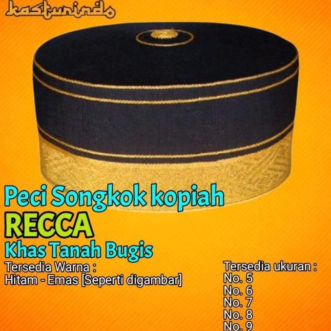 Peci Recca Bone Bugis Songkok Ko hhitapyah khas Sulawesi - Gold Emas (Bahan Bordir)