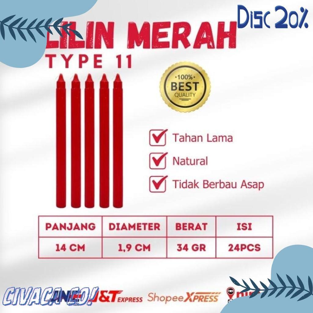 Cusss Serbu Lilin Merah Isi 10 Pcs Lilin Murah Lilin Ibadah Lilin Natal Panjang 14 Cm Dm 1,9