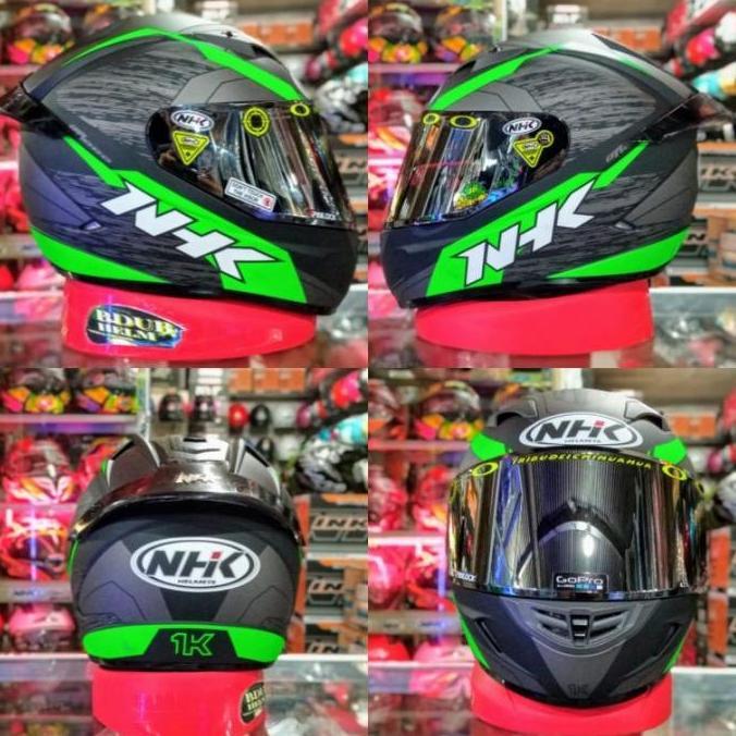 NHK HELM GP1000 MOTIF AXION BLACK GREEN DOFF PAKET GANTENG