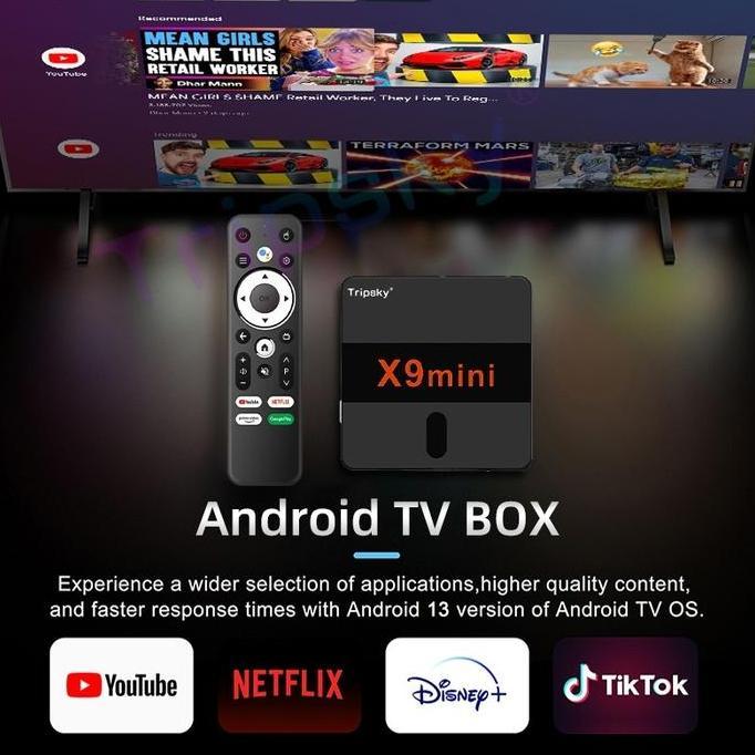 Tripsy Android TV Box X9mini, Set Box Tv Digital  4K RAM 4G ROM 32G Bluetooth Smart TV Box Android 9