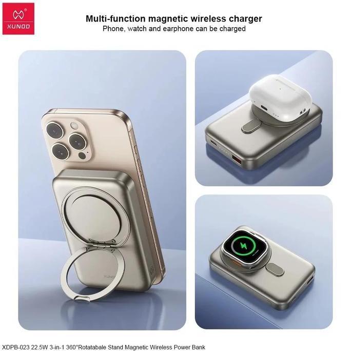 XUNDD 22.5W 10000mah Powerbank 3 IN 1 360 Derajat Rotatable Stand Magnetic Wireless Power Bank / PD2