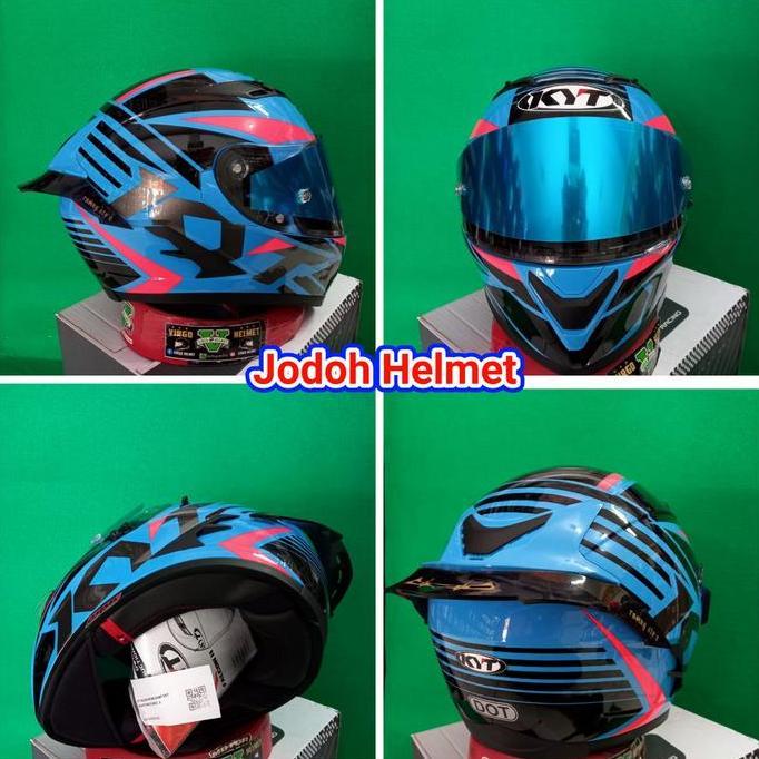 KYT HELM FALCON FR RADIANT SKY BLUE+TEAR OFF+SPOILER PAKET GANTENG