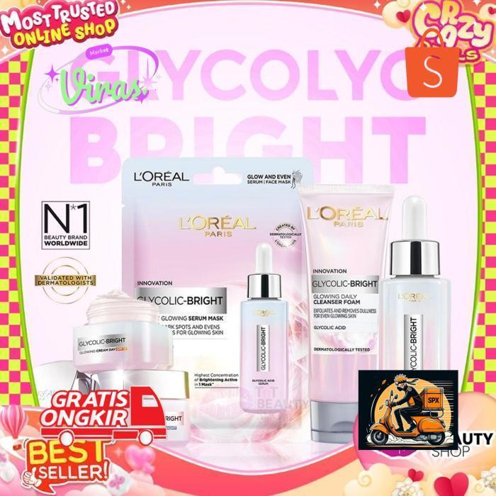 Gs-56 L'Oreal Paris Glycolic Bright Glowing Series Day Night Cream Facial Wash Serum Face Mask Skinc