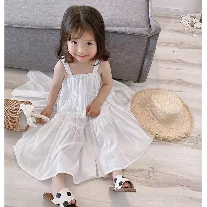 New- Plain Flare Dress - Dress Pantai Polos Putih Anak