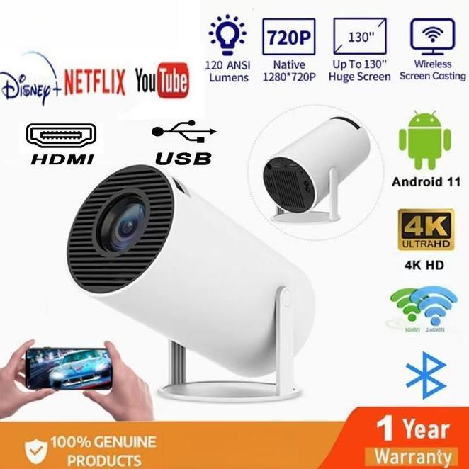 Xplore Proyektor Hy300 4K Ultra Hdmi 720P Android 11.0 Wifi Bluetooth Proyektor Ces Nirkabel 8 Lumen
