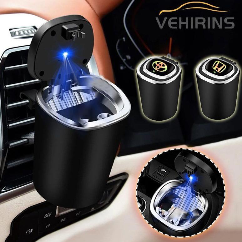 Asbak Mobil Portable Lampu LED Stainless Steel Asbak Bentuk Mobil Dengan Penutup