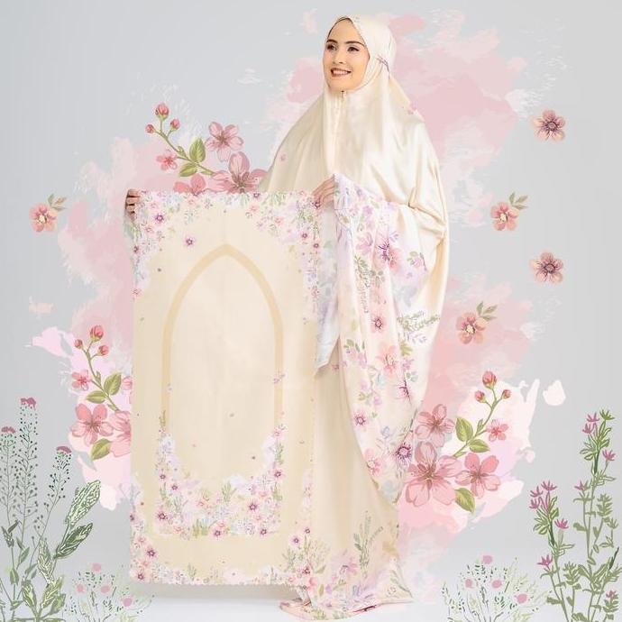 Veselka Lasha Marigold Series Mukena Dewasa Travel 2 In 1 Motif Printing Zipper Resleting Sajadah Ma