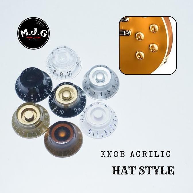 Knob Tutup Potensio Potensiometer Lp Sg Gibson Hat Style Hitam Gold Putih Perak Clear