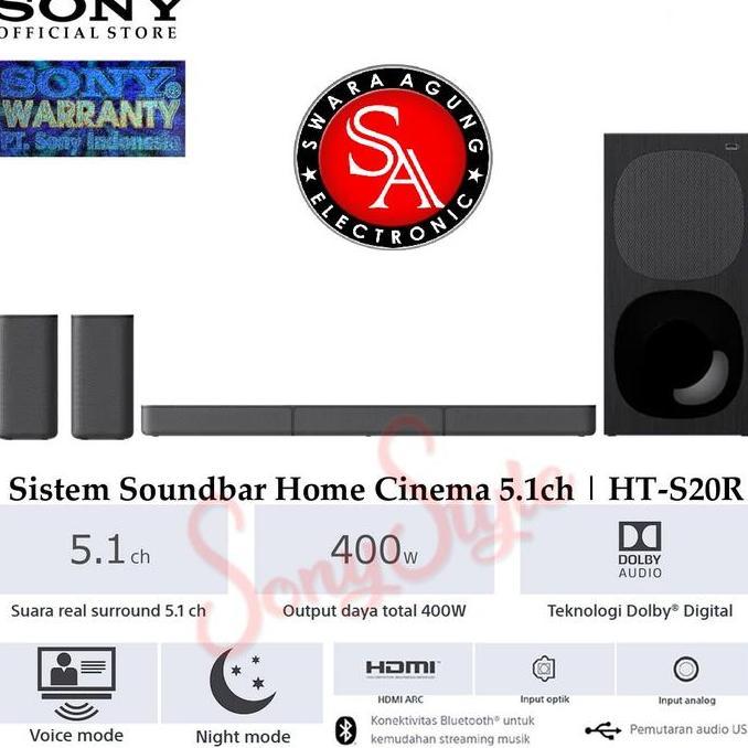 TERBARU - Sound Bar 5.1 Ch SONY Type: HT-S20R (Khusus Daerah Medan)