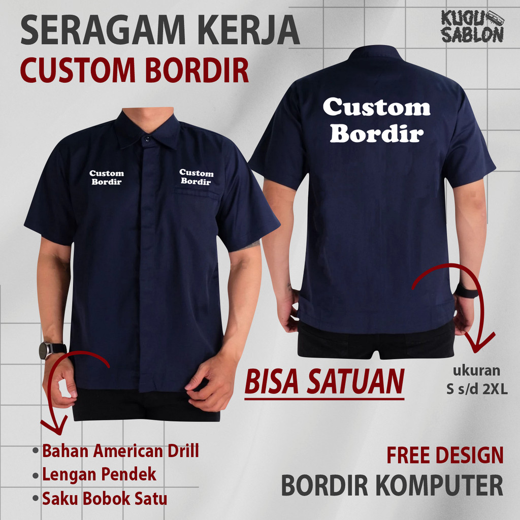Custom Bordir Seragam Kerja Kemeja Lengan Pendek Satuan & Lusinan