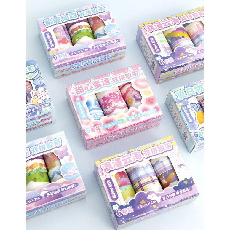 [1Box 12Pcs] Washi Tape Stiker Pinggiran Buku Hiasan Jurnal Sticker Aesthetic Baru