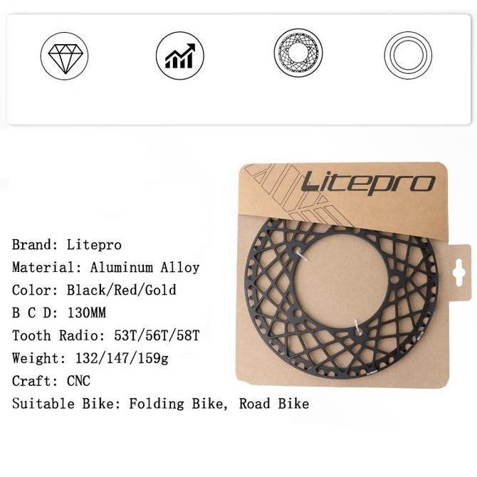 Litepro Chainring Spider 53T Bcd 130 - Gear Depan Sepeda Lipat