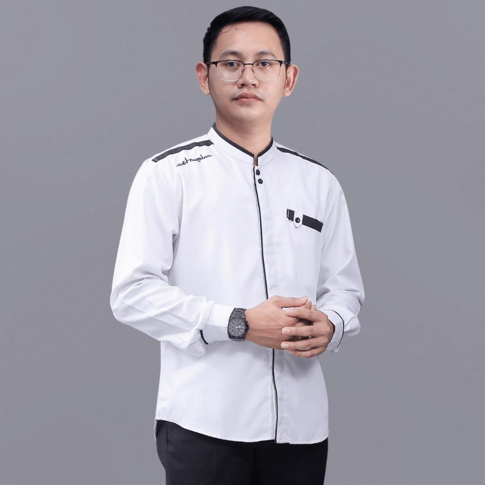 Baju Koko Pria Elrumi Lengan Panjang Motif Yisunsin Warna Putih Kemeja Koko Putih Baju Muslim Pria