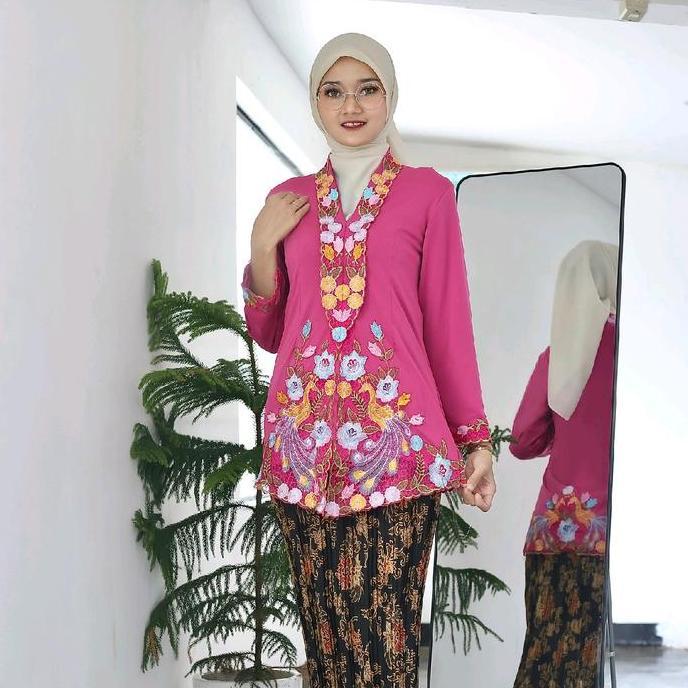 Kebaya Bordir Lengan panjang Encim Melar Getah - Jersey Premium Impor Korea - Panjang, Baju Baju Ata
